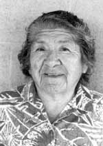 Picture of Joy Navasie Frog Woman Yellow Flower of Hopi Pueblo. Photo (right) courtesy of Rick Dillingham, Fourteen Families In Pueblo Pottery.