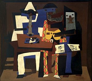 Pablo Picasso, Three Musicians (1921), oil on canvas, 200.7 x 222.9 cm - Image Source: Wikipedia