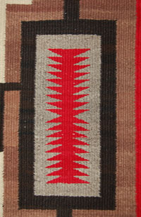 Close up view: The grey design at each end of the rug is defined as a “water bug.” 
