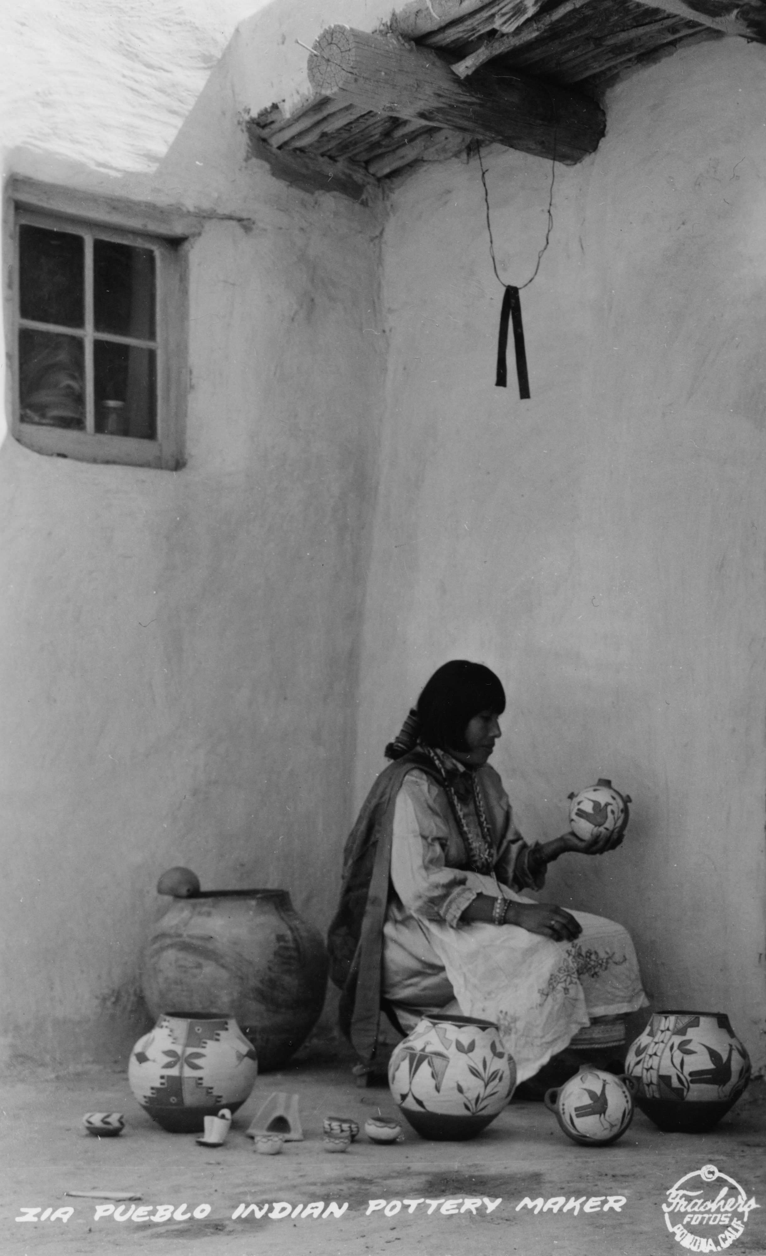 Image:  Zia Pueblo Potter Harviana Pino Toribio. "Zia Pueblo Indian Pottery Maker." Photograph by Frasher, Pomona, California, ca. 1935, courtesy Palace of the Governors (NMHM/DCA) neg. no. 47954.