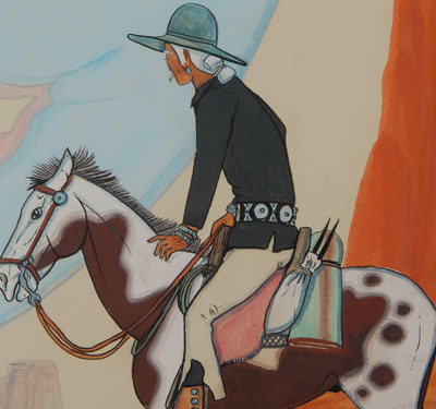 Original Painting a Navajo on his Horse by Quincy Tahoma