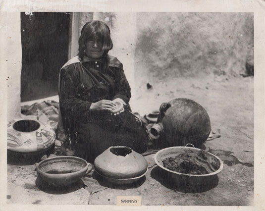 Image: We are appreciative to Hopi-Tewa potter, Mark Tahbo, for sharing this photograph with us. The photograph was recently found in a burned out home at First Mesa.  This image was later identified as having been taken on July 8, 1913, by photographer Joseph K. Dixon. It is part of the Wanamaker Collection of American Indian Photographs at the Mathers Museum of World Cultures, Indiana University, catalog #1962-08-3279.